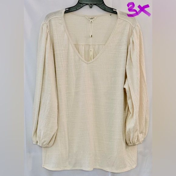 Max Studio Cream Blouse with V-Neck - Picture 1 of 2